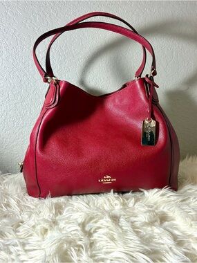 Coach Edie Pebbled Leather Shoulder Hobo in Deep Red with Gold Hardware